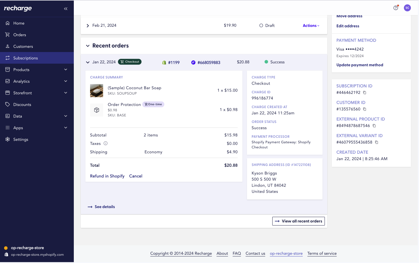 recharge checkout with order protection